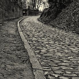 Kopfsteinpflaster Straße in Kraainem, schwarz und weiß von Manuel Declerck