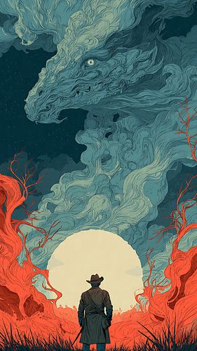 Moderne digitale kunst Full colour vintage illustratie voor eigentijdse wanddecoratie