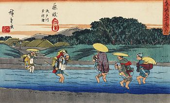 Ando Hiroshige - Fujieda (circa 1830-1850) | Klassiek Edo-Era landschap uit de Tōkaidō-serie