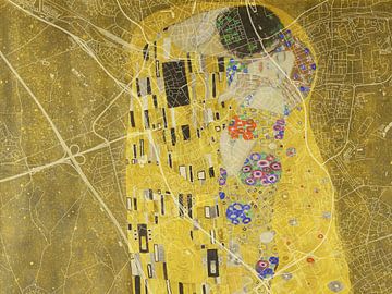 Kaart van Heerlen met de Kus van Gustav Klimt van Map Art Studio