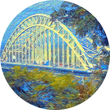 Kunstwerk Waalbrug van Nijmegen - geschilderd met ons algoritme in de stijl van Van Gogh van Slimme Kunst.nl