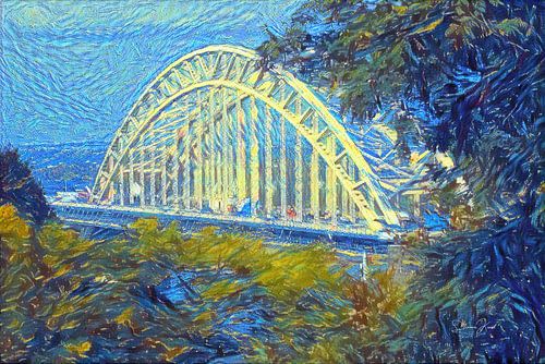 Kunstwerk Waalbrug van Nijmegen - peint avec notre algorithme dans le style de Van Gogh