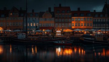 Nyhavn Kopenhagen in de nacht panorama van TheXclusive Art