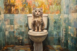 Eigenzinnige Kat in Abstracte Badkamer Toilet