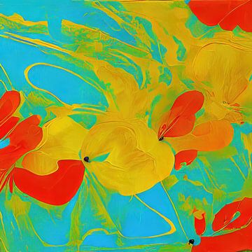 Abstract schilderij met bloemmotief fantasieën van Johan Noordhoff