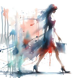 Aquarelle femme avec sac
