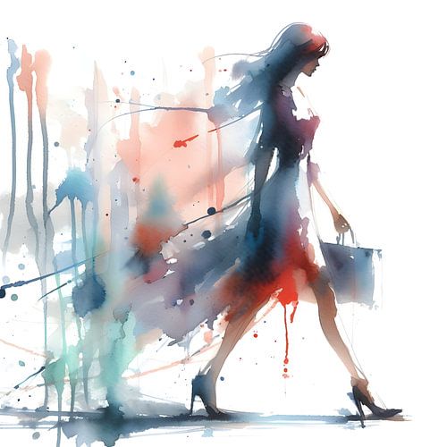 Watercolour woman with bag