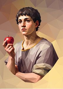 Junger Mann mit einem Apfel Low Poly