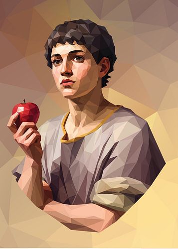 Junger Mann mit einem Apfel Low Poly