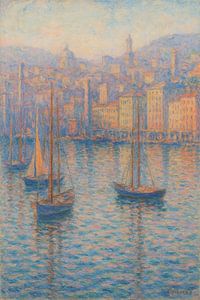 Reflexionen im alten Hafen von Genua – Blaues „ & “ Rosa impressionistische Meereslandschaft