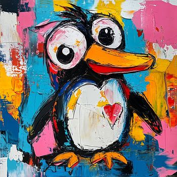 Pingouin avec un coeur dans un style coloré