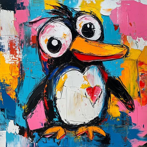 Pingouin avec un coeur dans un style coloré