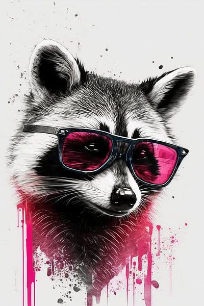 Hipper Waschbär mit Pinken Sonnenbrille von Poster Art Shop
