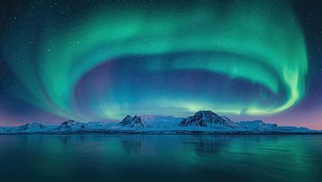 Nordlichter über dem Fjord im Winter