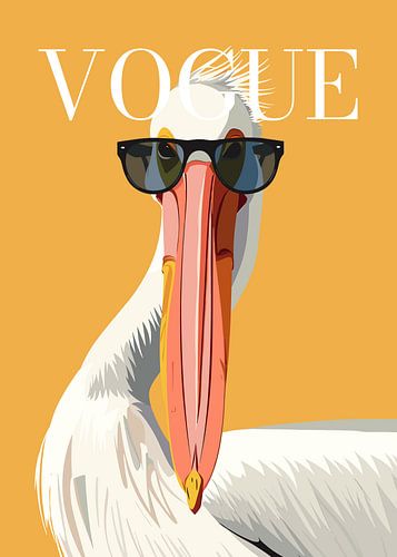 pelican stylish wearing sunglasses blowing pink bubble gum vogue poster