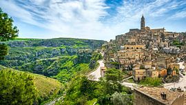 Matera Sassi ancient stone city panoramic view and the canyon by Stefano Orazzini