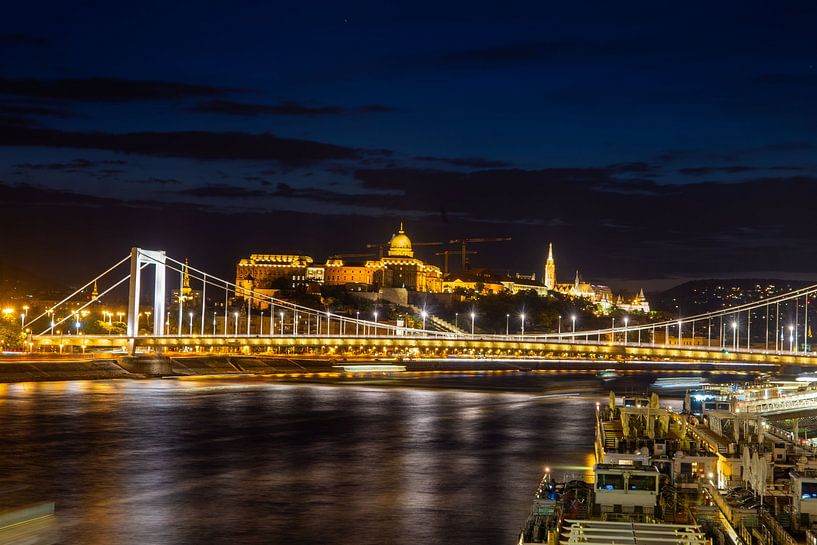 Budapest at night with the Danube, the illuminated Elisabethb by Udo Herrmann