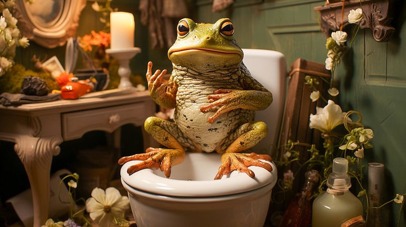 Grenouille dans la salle de bain sur les toilettes par Animaflora PicsStock