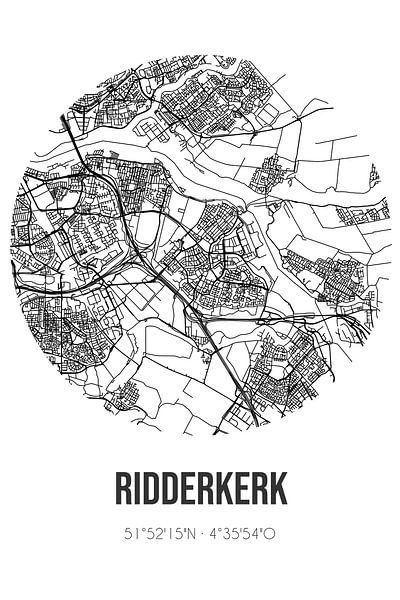 Ridderkerk (Zuid-Holland) | Landkaart | Zwart-wit van Stad & Wand