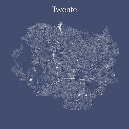 WAter map of Twente in royal blue