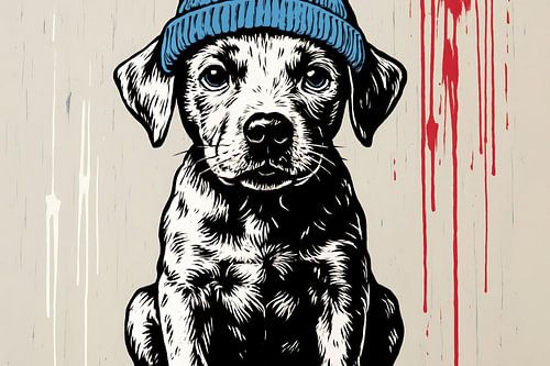 Zwart-wit puppy met muts