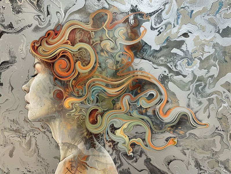 Vrouwenprofiel van Abstract Schilderij