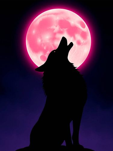Wolfsilhouet en rode maan