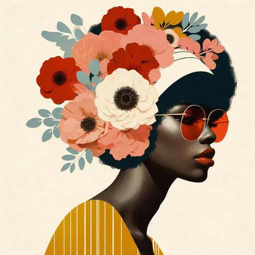Retro Floral Portrait van J.O. Han