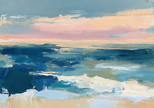 Abstract seascape at sunset in shades of blue and pink