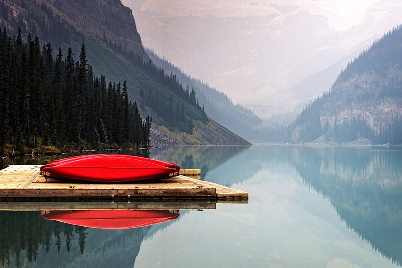 Red canoe at the forest by Walljar