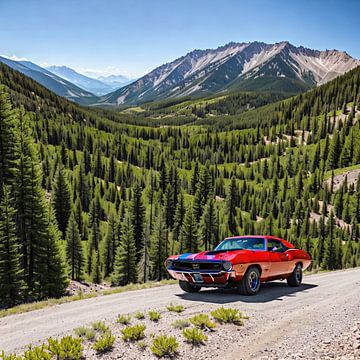Amerikaanse muscle car in de bergen van insideportugal