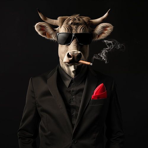 Vache avec cigare et lunettes de soleil