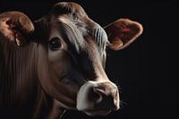 Brown Cow Portrait Black Background