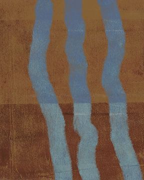 Blauwe lijnen op terra en roestbruin. Moderne abstracte kunst. van Dina Dankers