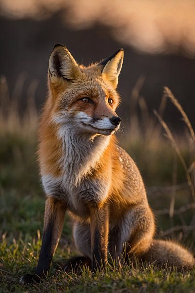 Vos in natuur bij zonsondergang van Art & Soul Creations