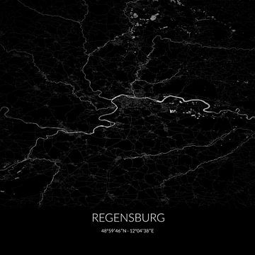 Zwart-witte landkaart van Regensburg, Bayern, Duitsland. van Rezona