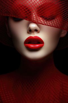 Hele mooie vrouw met fel rode lippen en lippenstift hi fashion stijl van Art Bizarre
