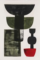 Formes abstraites en noir, blanc, vert et rouge