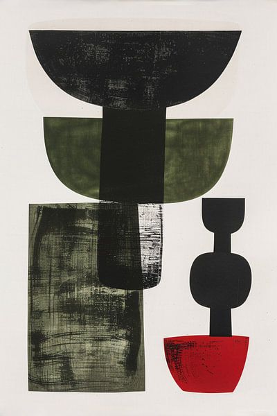 Formes abstraites en noir, blanc, vert et rouge par Imperial Art House
