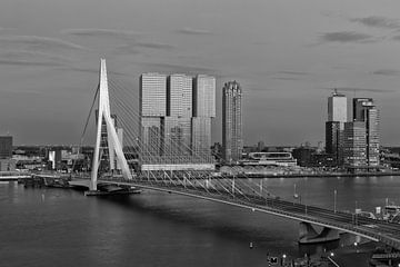 Pont Erasmus Rotterdam noir et blanc sur Rob van der Teen