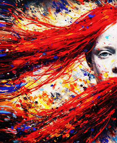 Fire Red Hair – Splash Paint Expressive Portrait