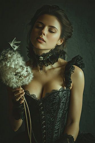 surrealistich portret vrouw met bloemen dandelion