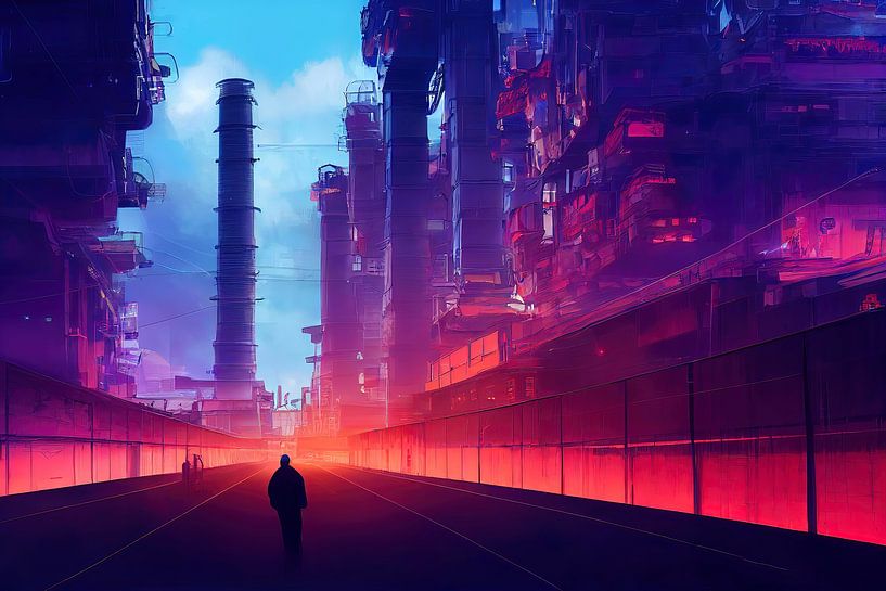 Piéton solitaire dans Neo Megacity par Josh Dreams Sci-Fi
