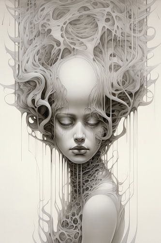 Digital created very beautiful sexy woman in bizarre abstract style