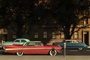 Retro  – Klassisch  Eine Straße mit Oldtimern