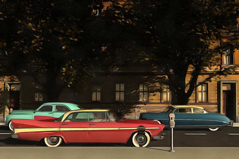 Classique –  Rétro  Une rue avec les anciens voitures par Jan Keteleer