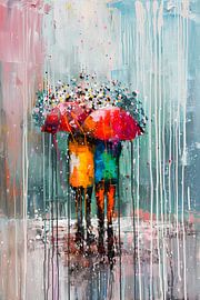 Abstract painting of a couple under umbrella by Art & Soul Creations