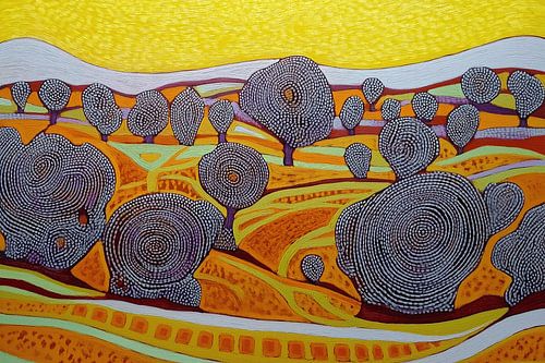 Kleurrijk landschap in pointillistische stijl