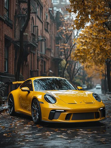 Porsche 911 yellow in the city