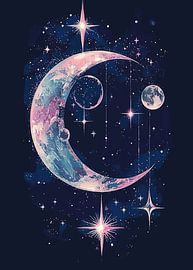 Lune cosmique avec étoiles scintillantes